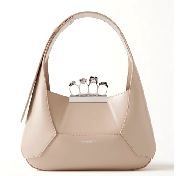 Alexander Mcqueen Jeweled Knuckleduster Hobo Bag In Beige New With Tags